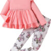 Toddler Baby Girl Clothes Floral Outfit Ruffle Sleeve Shirt with Headband 3PC Pant Set Fall Clothing for Girl