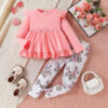 Toddler Baby Girl Clothes Floral Outfit Ruffle Sleeve Shirt with Headband 3PC Pant Set Fall Clothing for Girl
