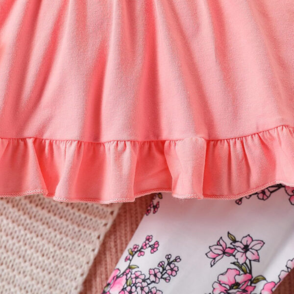 Toddler Baby Girl Clothes Floral Outfit Ruffle Sleeve Shirt with Headband 3PC Pant Set Fall Clothing for Girl