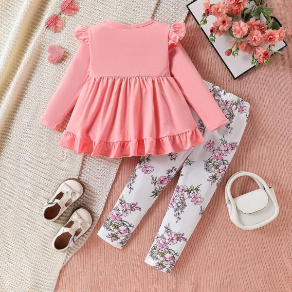 Toddler Baby Girl Clothes Floral Outfit Ruffle Sleeve Shirt with Headband 3PC Pant Set Fall Clothing for Girl