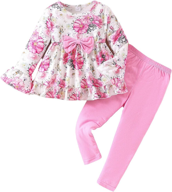Toddler Baby Girl Clothes Floral Outfit Ruffle Sleeve Shirt with Headband 3PC Pant Set Fall Clothing for Girl