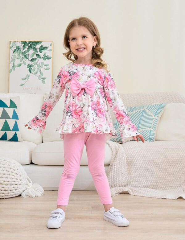 Toddler Baby Girl Clothes Floral Outfit Ruffle Sleeve Shirt with Headband 3PC Pant Set Fall Clothing for Girl