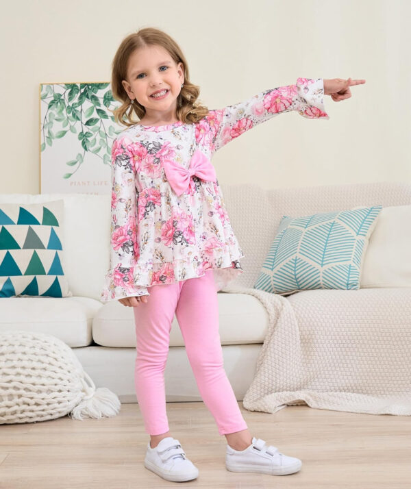 Toddler Baby Girl Clothes Floral Outfit Ruffle Sleeve Shirt with Headband 3PC Pant Set Fall Clothing for Girl