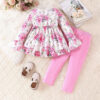 Toddler Baby Girl Clothes Floral Outfit Ruffle Sleeve Shirt with Headband 3PC Pant Set Fall Clothing for Girl