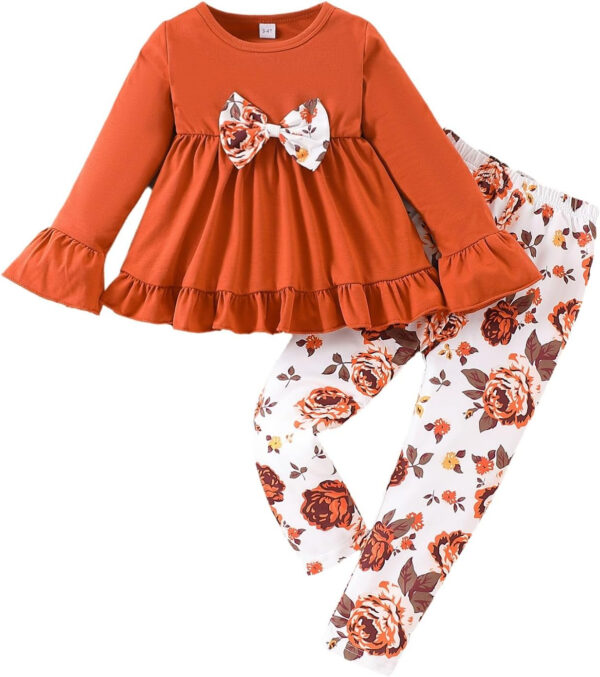 Toddler Baby Girl Clothes Floral Outfit Ruffle Sleeve Shirt with Headband 3PC Pant Set Fall Clothing for Girl