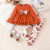 Toddler Baby Girl Clothes Floral Outfit Ruffle Sleeve Shirt with Headband 3PC Pant Set Fall Clothing for Girl