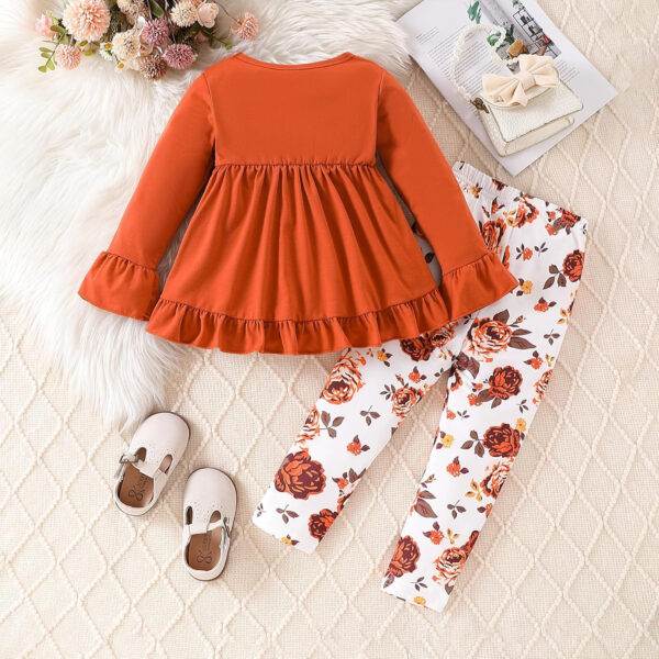 Toddler Baby Girl Clothes Floral Outfit Ruffle Sleeve Shirt with Headband 3PC Pant Set Fall Clothing for Girl