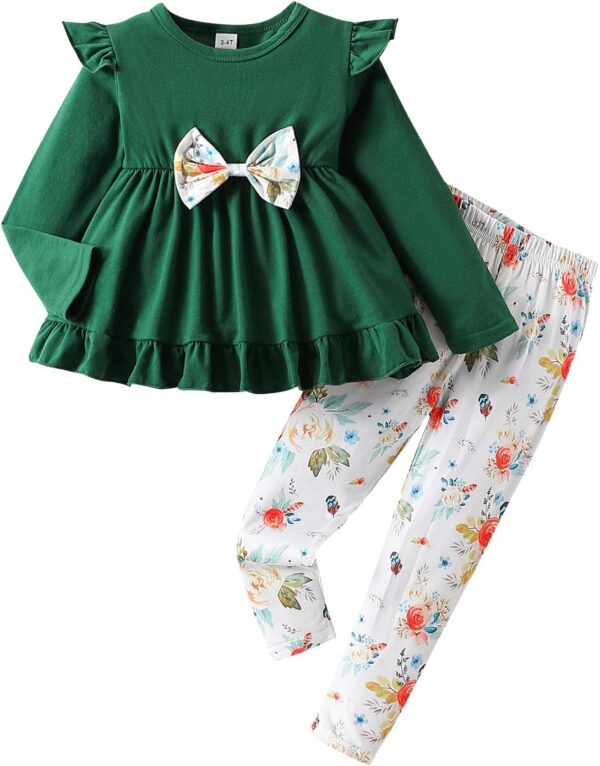 Toddler Baby Girl Clothes Floral Outfit Ruffle Sleeve Shirt with Headband 3PC Pant Set Fall Clothing for Girl