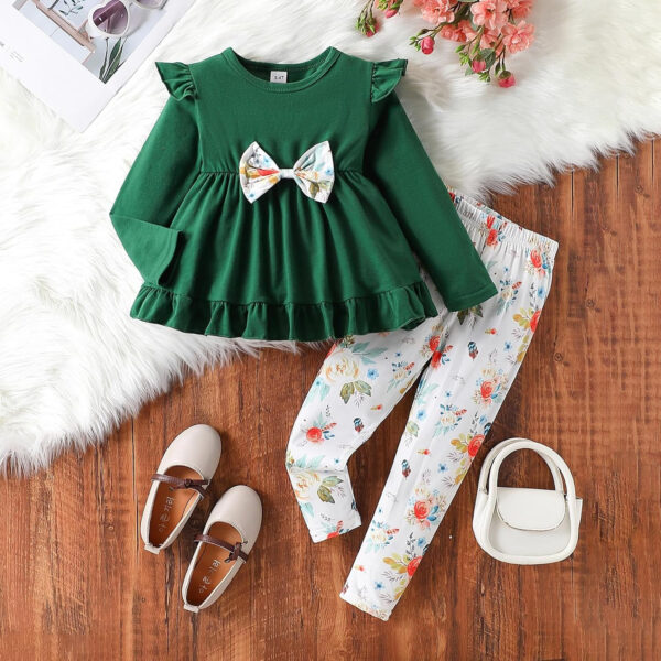 Toddler Baby Girl Clothes Floral Outfit Ruffle Sleeve Shirt with Headband 3PC Pant Set Fall Clothing for Girl