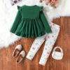 Toddler Baby Girl Clothes Floral Outfit Ruffle Sleeve Shirt with Headband 3PC Pant Set Fall Clothing for Girl