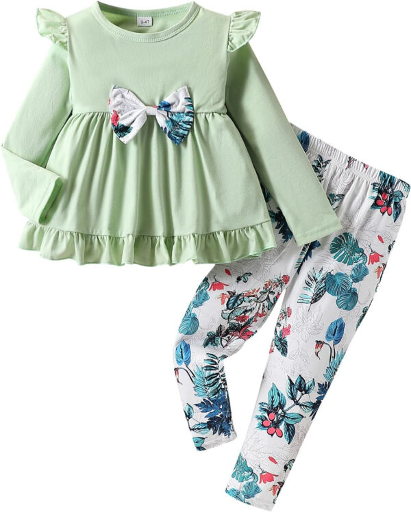 Toddler Baby Girl Clothes Floral Outfit Ruffle Sleeve Shirt with Headband 3PC Pant Set Fall Clothing for Girl