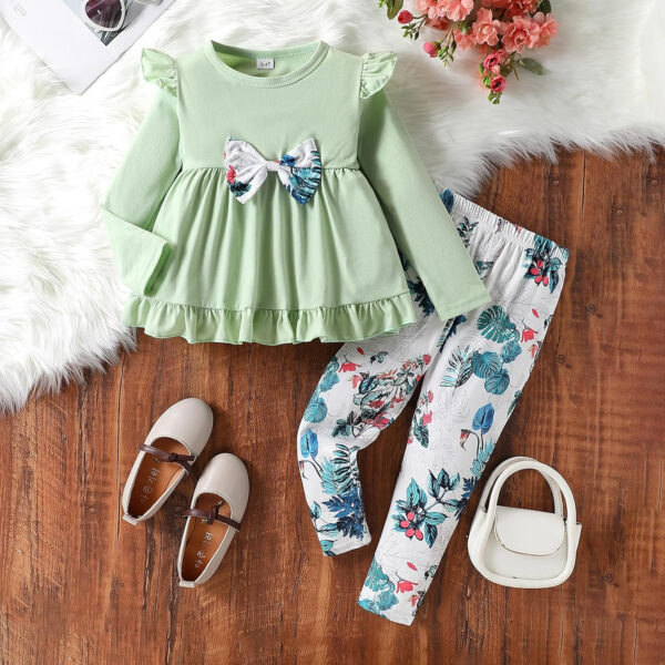 Toddler Baby Girl Clothes Floral Outfit Ruffle Sleeve Shirt with Headband 3PC Pant Set Fall Clothing for Girl