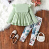 Toddler Baby Girl Clothes Floral Outfit Ruffle Sleeve Shirt with Headband 3PC Pant Set Fall Clothing for Girl