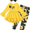 Toddler Baby Girl Clothes Floral Outfit Ruffle Sleeve Shirt with Headband 3PC Pant Set Fall Clothing for Girl