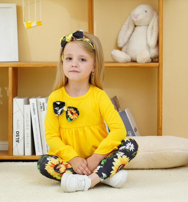 Toddler Baby Girl Clothes Floral Outfit Ruffle Sleeve Shirt with Headband 3PC Pant Set Fall Clothing for Girl