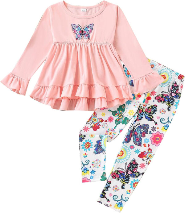 Toddler Baby Girl Clothes Floral Outfit Ruffle Sleeve Shirt with Headband 3PC Pant Set Fall Clothing for Girl