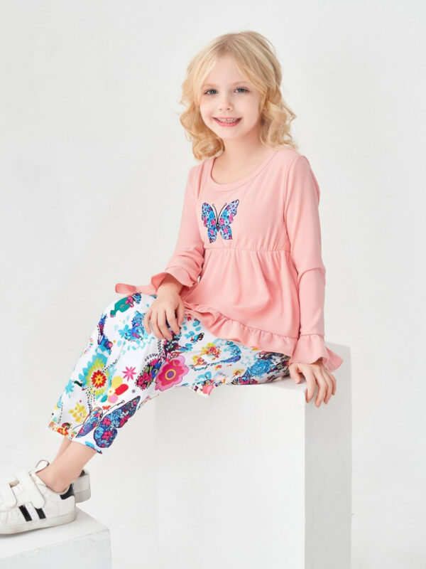 Toddler Baby Girl Clothes Floral Outfit Ruffle Sleeve Shirt with Headband 3PC Pant Set Fall Clothing for Girl