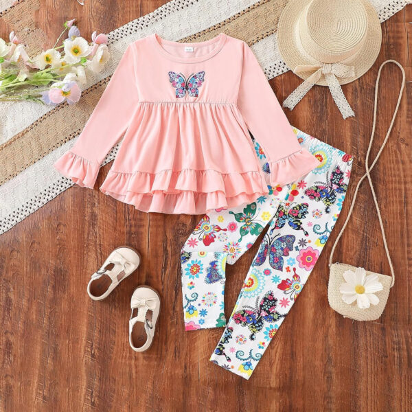 Toddler Baby Girl Clothes Floral Outfit Ruffle Sleeve Shirt with Headband 3PC Pant Set Fall Clothing for Girl