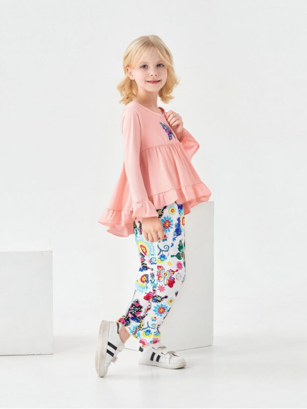 Toddler Baby Girl Clothes Floral Outfit Ruffle Sleeve Shirt with Headband 3PC Pant Set Fall Clothing for Girl