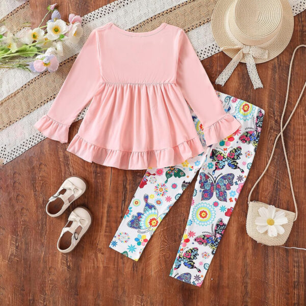 Toddler Baby Girl Clothes Floral Outfit Ruffle Sleeve Shirt with Headband 3PC Pant Set Fall Clothing for Girl
