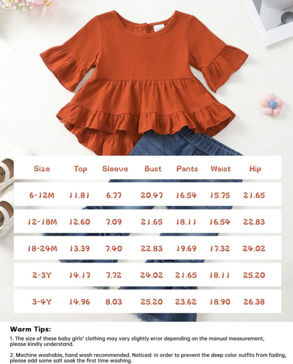 Kucnuzki Toddler Baby Girls Clothes Short Sleeve Shirt Top Flare Denim Jeans 2 Piece Outfits For Girls Cute Clothing Set