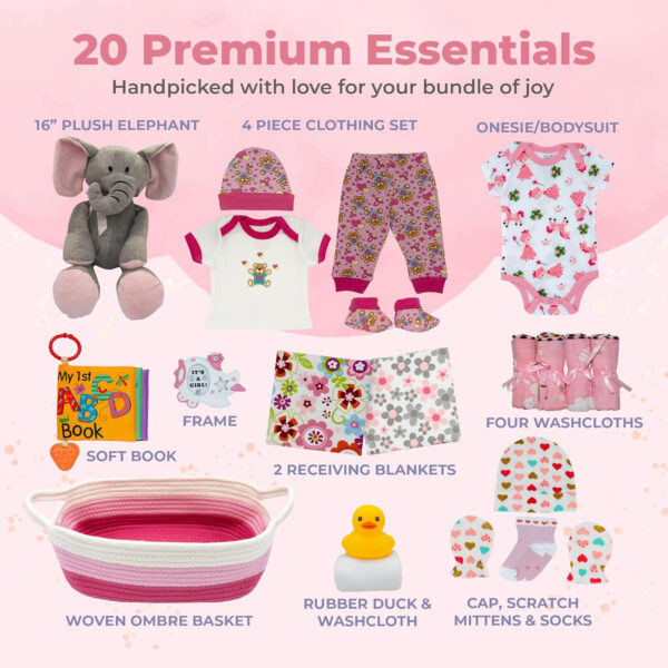 Bundle of Joy Deluxe New Baby Gift Basket | Newborn Baby Girl Gift Set with Baby Essentials | Baby Gift Basket for Expecting Moms | Baby Layette Set | Pink Baby Gift Set | Nikki's Gift Baskets