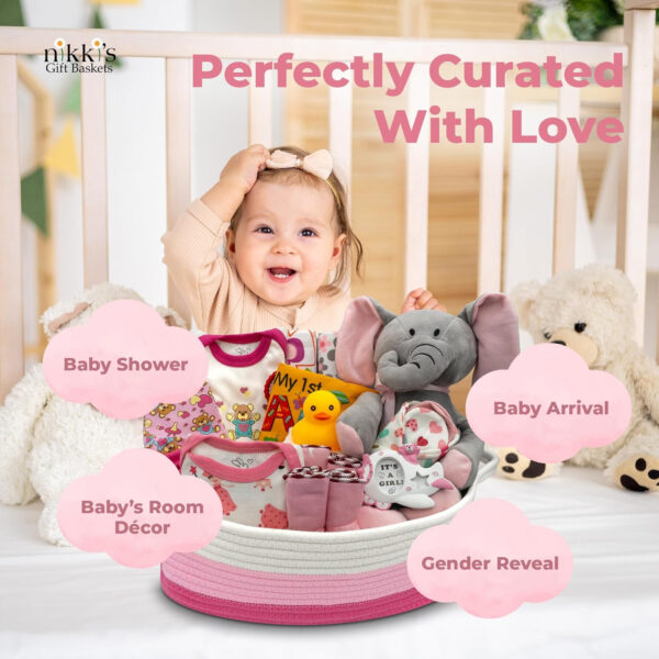 Bundle of Joy Deluxe New Baby Gift Basket | Newborn Baby Girl Gift Set with Baby Essentials | Baby Gift Basket for Expecting Moms | Baby Layette Set | Pink Baby Gift Set | Nikki's Gift Baskets