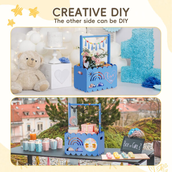 Wooden Baby Shower Crate Closet for Boys and Girls, Basket Gifts for New Parents, Welcome Baby Gift, Suitable for Pregnancy (Blue)