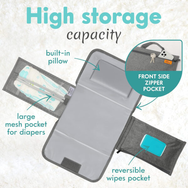 Kopi Baby Portable Diaper Changing Pad - Baby Diaper Changer Travel Bag with Wipes Pocket, Smart Design Portable Changing Mat, Infant Travel Station Kit, Gift for Newborn Girl & Boy - Grey, Classic