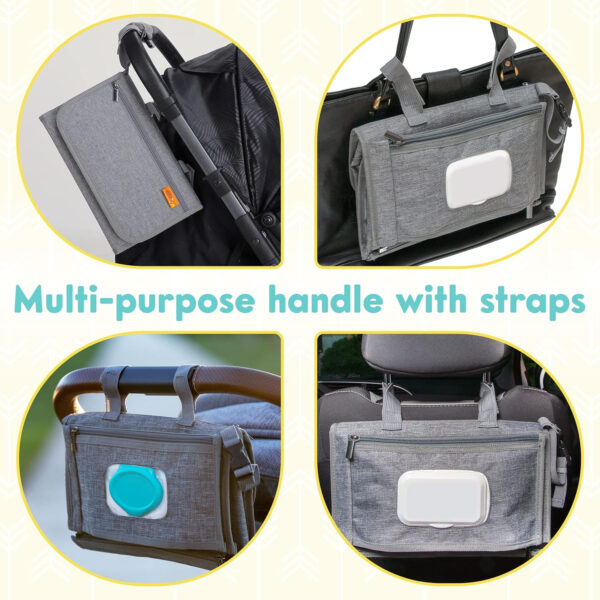 Kopi Baby Portable Diaper Changing Pad - Baby Diaper Changer Travel Bag with Wipes Pocket, Smart Design Portable Changing Mat, Infant Travel Station Kit, Gift for Newborn Girl & Boy - Grey, Classic