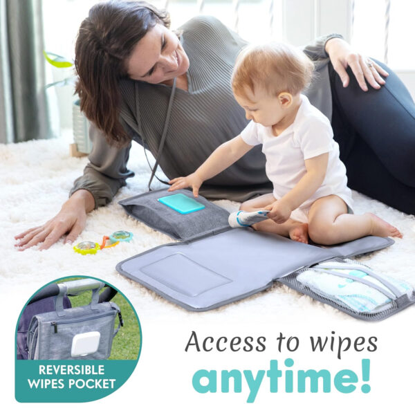 Kopi Baby Portable Diaper Changing Pad - Baby Diaper Changer Travel Bag with Wipes Pocket, Smart Design Portable Changing Mat, Infant Travel Station Kit, Gift for Newborn Girl & Boy - Grey, Classic