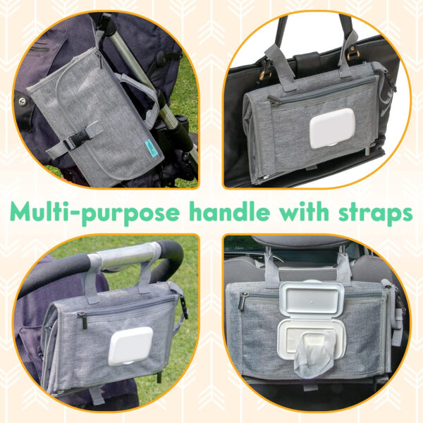 Kopi Baby Portable Diaper Changing Pad - Baby Diaper Changer Travel Bag with Wipes Pocket, Smart Design Portable Changing Mat, Infant Travel Station Kit, Gift for Newborn Girl & Boy - Grey, Classic