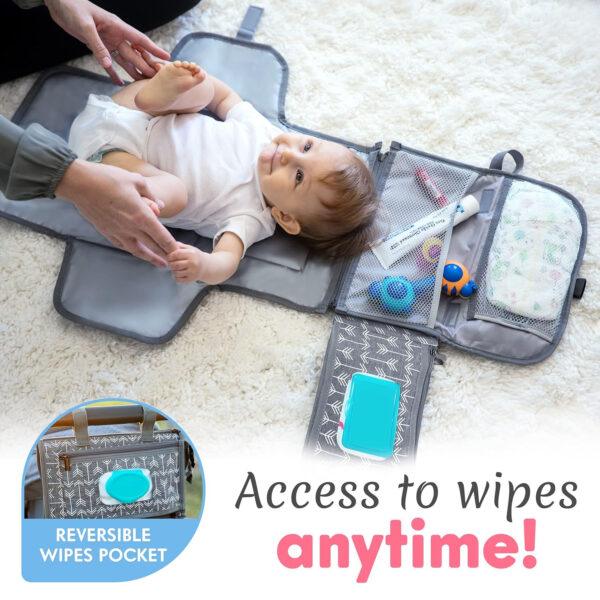 Kopi Baby Portable Diaper Changing Pad - Baby Diaper Changer Travel Bag with Wipes Pocket, Smart Design Portable Changing Mat, Infant Travel Station Kit, Gift for Newborn Girl & Boy - Grey, Classic