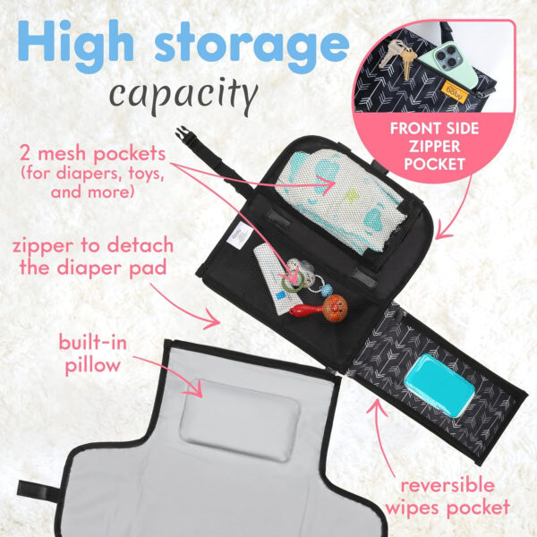 Kopi Baby Portable Diaper Changing Pad - Baby Diaper Changer Travel Bag with Wipes Pocket, Smart Design Portable Changing Mat, Infant Travel Station Kit, Gift for Newborn Girl & Boy - Grey, Classic