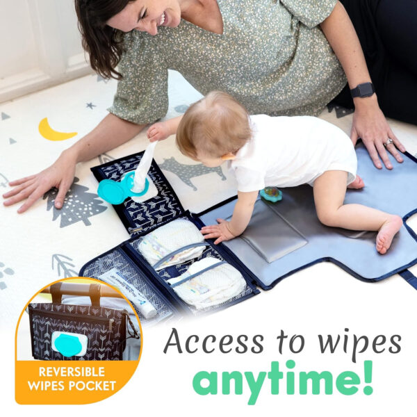 Kopi Baby Portable Diaper Changing Pad - Baby Diaper Changer Travel Bag with Wipes Pocket, Smart Design Portable Changing Mat, Infant Travel Station Kit, Gift for Newborn Girl & Boy - Grey, Classic