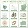 Baby Gift Set Baby Shower Gifts Basket for Newborns New Born Baby Sage Green Gift Basket with Baby Rattle Swaddle Security Blanket for Gender Neutral Baby Girls Boys