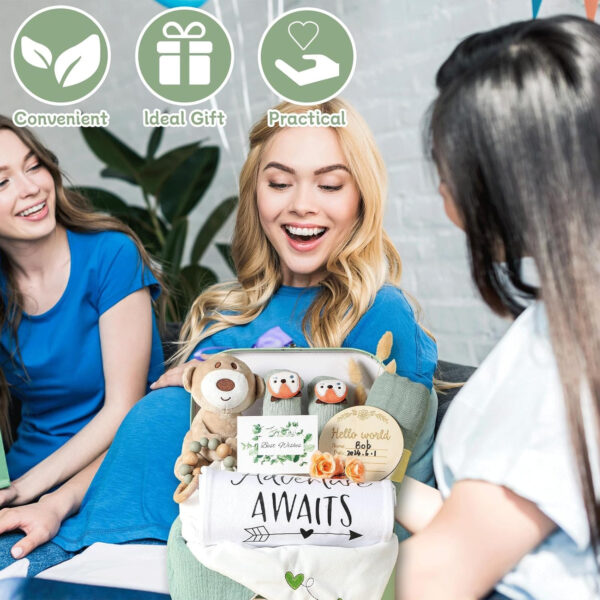 Baby Gift Set Baby Shower Gifts Basket for Newborns New Born Baby Sage Green Gift Basket with Baby Rattle Swaddle Security Blanket for Gender Neutral Baby Girls Boys