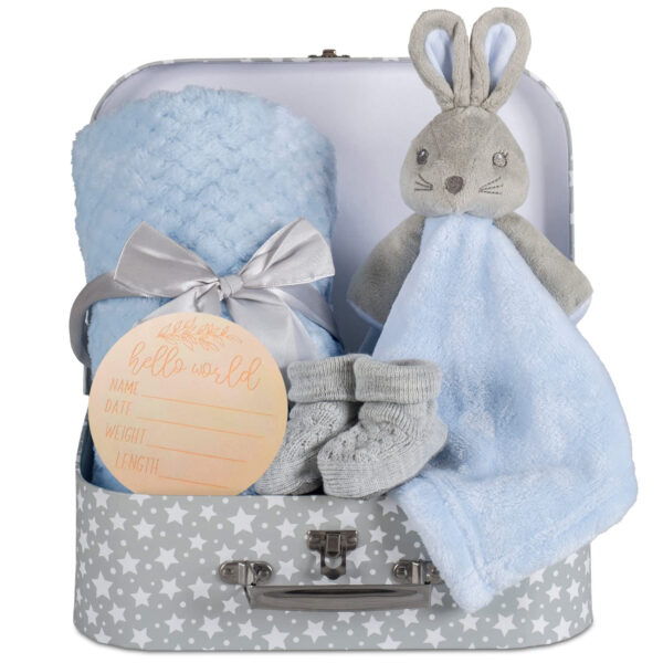 Newborn Baby Girl Gifts Set New Baby Hampers Present for Baby Girl Unique Suitcase Memory Box Cute Soft Congratulations Milestone Pink Bunny Comforter Blanket