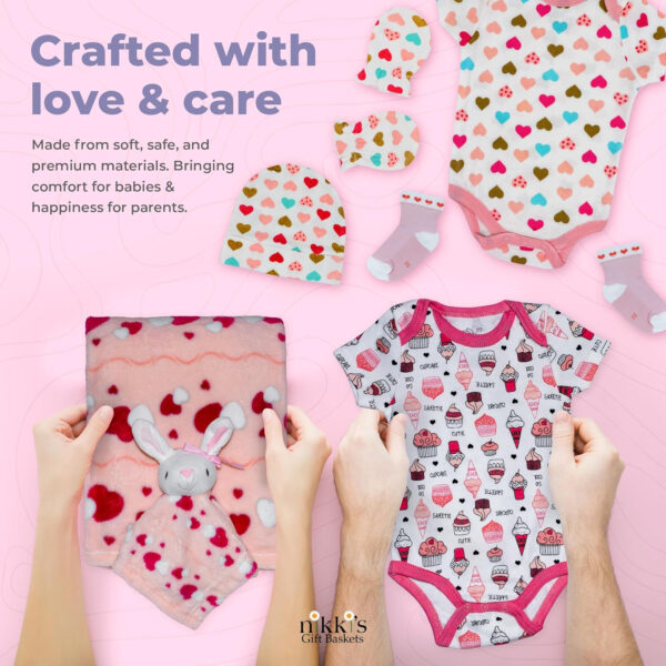 Bassinet New Baby Girl Gift Set | Unique Newborn Gift Basket Hamper for Gender Reveal | Baby Essentials for Expecting Moms & Parents | 17-Piece Baby Layette Set | Pink - Nikki's Gift Baskets