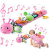 Sumobaby Infant Baby Musical Stuffed Animal Toys for 0-3-6-12 Months,Multi Sensory Toys with Crinkle and Rattles, Tummy Time Toys for Newborn Boys Girls, Caterpillar, Pink