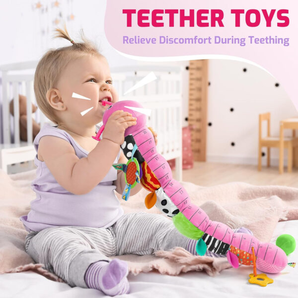 Sumobaby Infant Baby Musical Stuffed Animal Toys for 0-3-6-12 Months,Multi Sensory Toys with Crinkle and Rattles, Tummy Time Toys for Newborn Boys Girls, Caterpillar, Pink