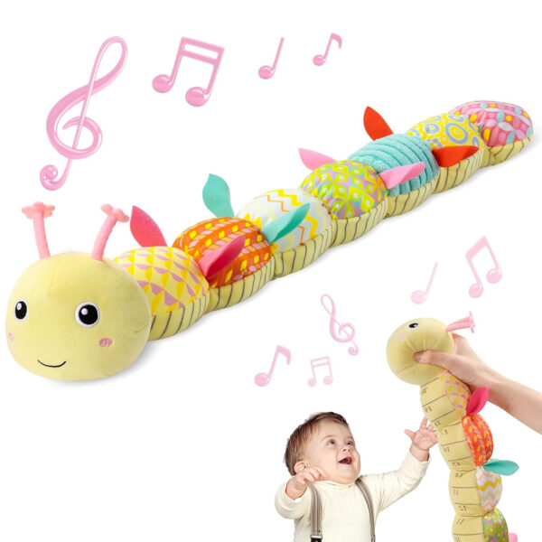 Sumobaby Infant Baby Musical Stuffed Animal Toys for 0-3-6-12 Months,Multi Sensory Toys with Crinkle and Rattles, Tummy Time Toys for Newborn Boys Girls, Caterpillar, Pink
