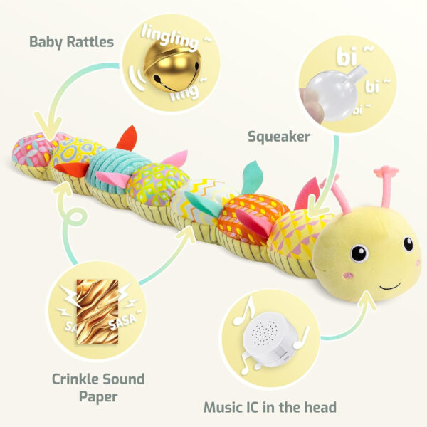 Sumobaby Infant Baby Musical Stuffed Animal Toys for 0-3-6-12 Months,Multi Sensory Toys with Crinkle and Rattles, Tummy Time Toys for Newborn Boys Girls, Caterpillar, Pink
