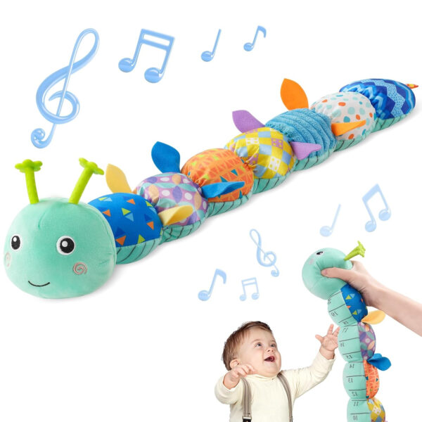 Sumobaby Infant Baby Musical Stuffed Animal Toys for 0-3-6-12 Months,Multi Sensory Toys with Crinkle and Rattles, Tummy Time Toys for Newborn Boys Girls, Caterpillar, Pink