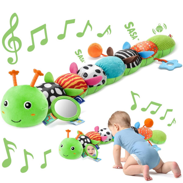 Sumobaby Infant Baby Musical Stuffed Animal Toys for 0-3-6-12 Months,Multi Sensory Toys with Crinkle and Rattles, Tummy Time Toys for Newborn Boys Girls, Caterpillar, Pink