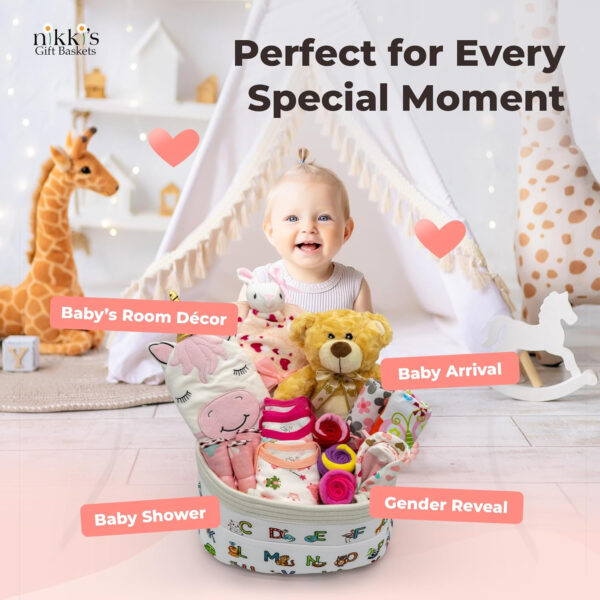 Joyful Arrival Deluxe Baby Girl Gift Basket | 20-Piece Newborn Baby Girl Gift Set | Baby Gift for Expecting Moms and Gender Reveals | New Baby Gift Basket | Baby Gift Set - Pink | Nikki's Gift Baskets