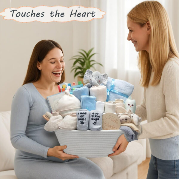 27-Piece Baby Shower Gifts for Boys, Newborn Essentials Must Haves,Large Baby Boy Gift Basket Set Essential Stuff,Gender Reveal Gifts,Rattle Swaddle,Blue,Baby Registry Search,Diaper Caddy Organizer