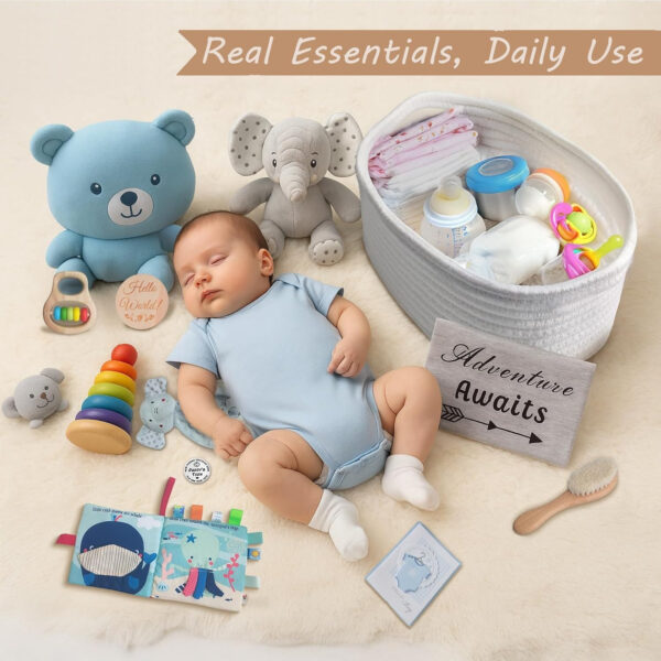 27-Piece Baby Shower Gifts for Boys, Newborn Essentials Must Haves,Large Baby Boy Gift Basket Set Essential Stuff,Gender Reveal Gifts,Rattle Swaddle,Blue,Baby Registry Search,Diaper Caddy Organizer