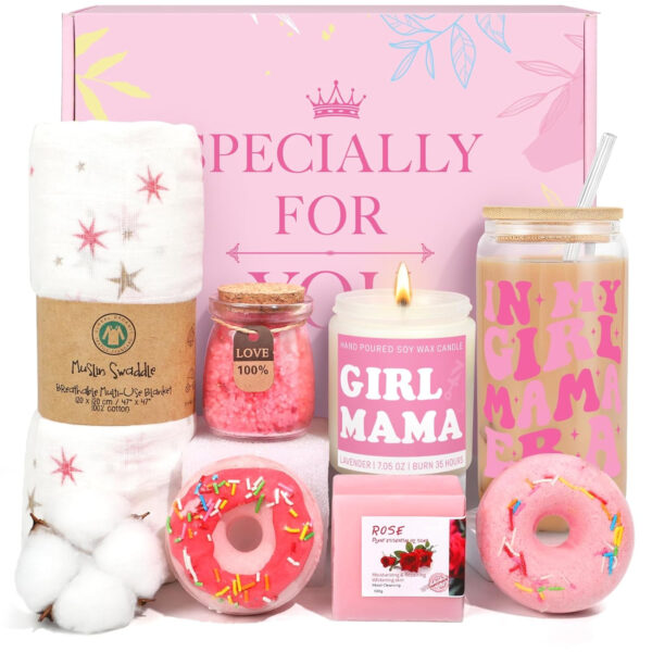 New Mom Gifts & Baby Girl Gift Basket, Baby Shower Gifts for Expecting Mom To Be, Postpartum Gifts For Moms, New Mom Care Package After Birth, First Time Mothers Day Birthday Gifts for Women