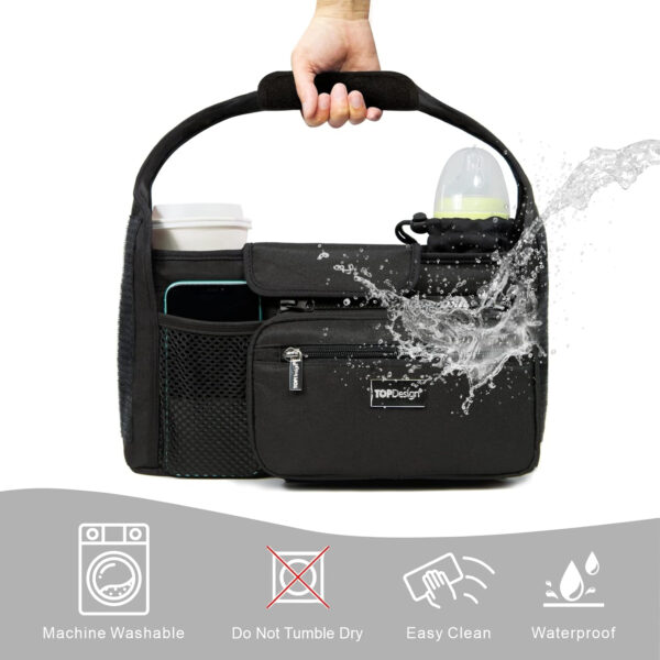 TOPDesign Universal Baby Stroller Organizer, Stroller Caddy with Detachable Mesh Bag & Heightened Insulated Cup Holders & Non-Slip Secure Hooks Accessories, Fits Most Strollers (Pink)